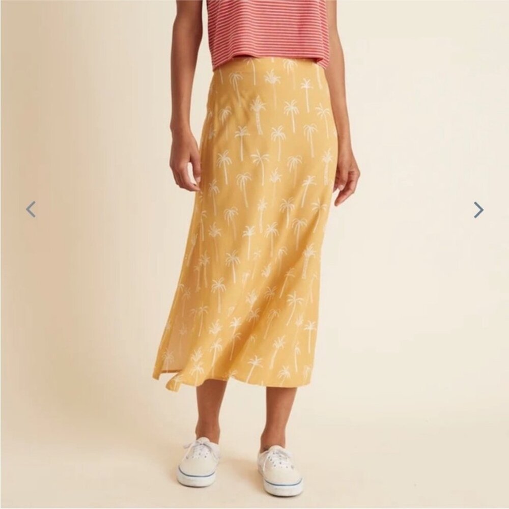 Marine Layer Yellow Palm-Print Midi Skirt
